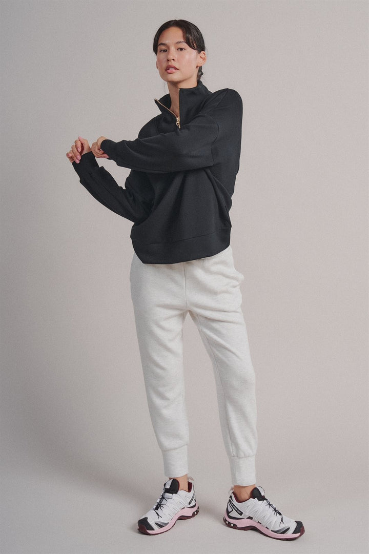 Scuba Half Zip Mock Neck Sweatshirt Athleisure Top for Women in Black - Women's Wholesale Shorts | Trend Notes