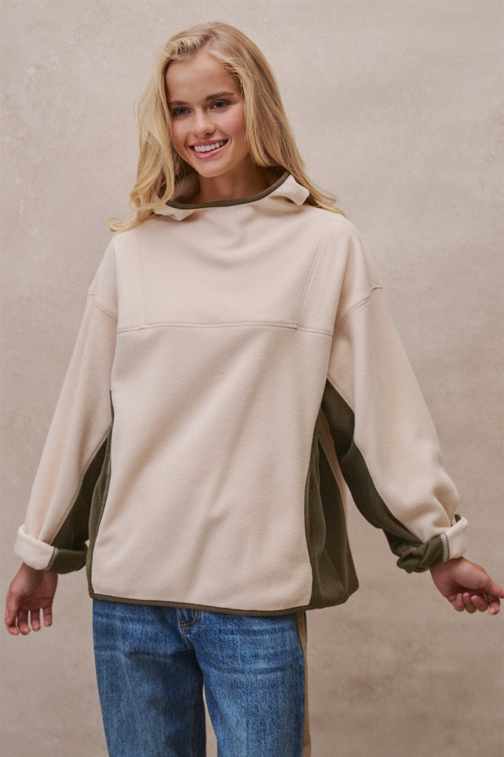 Fleece Mock Neck Pullover Top in Ivory - Women's Wholesale Sweatshirts & Hoodies | Trend Notes