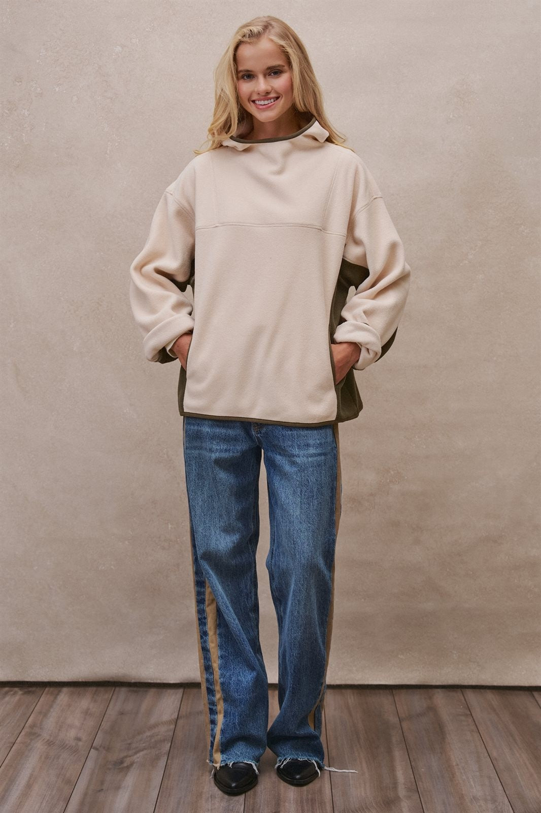 Fleece Mock Neck Pullover Top in Ivory - Women's Wholesale Sweatshirts & Hoodies | Trend Notes