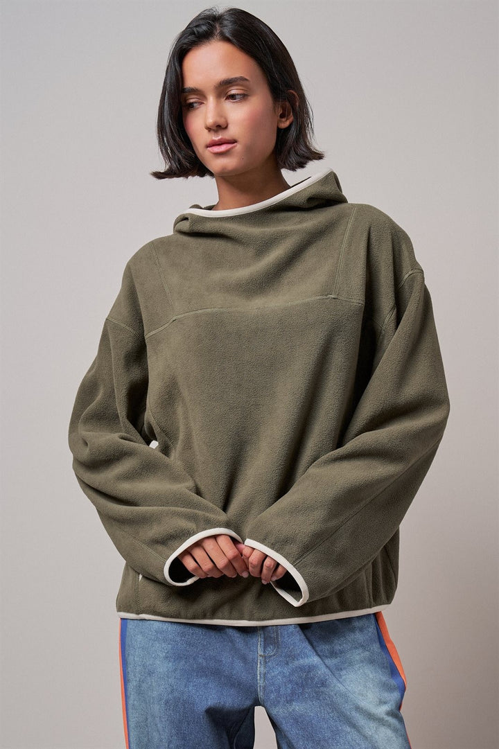 Fleece Mock Neck Pullover Top in Olive - Women's Wholesale Sweatshirts & Hoodies | Trend Notes