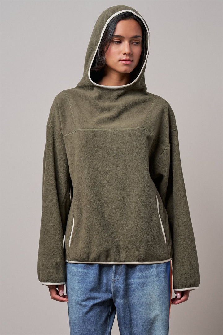 Fleece Mock Neck Pullover Top in Olive - Women's Wholesale Sweatshirts & Hoodies | Trend Notes