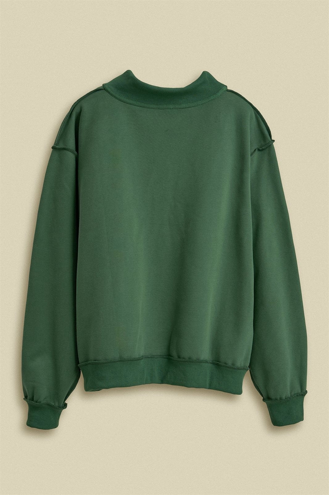 NYC Varsity Patch Mock Neck Sweatshirt with Exposed Seams in Green - Women's Wholesale Shorts | Trend Notes