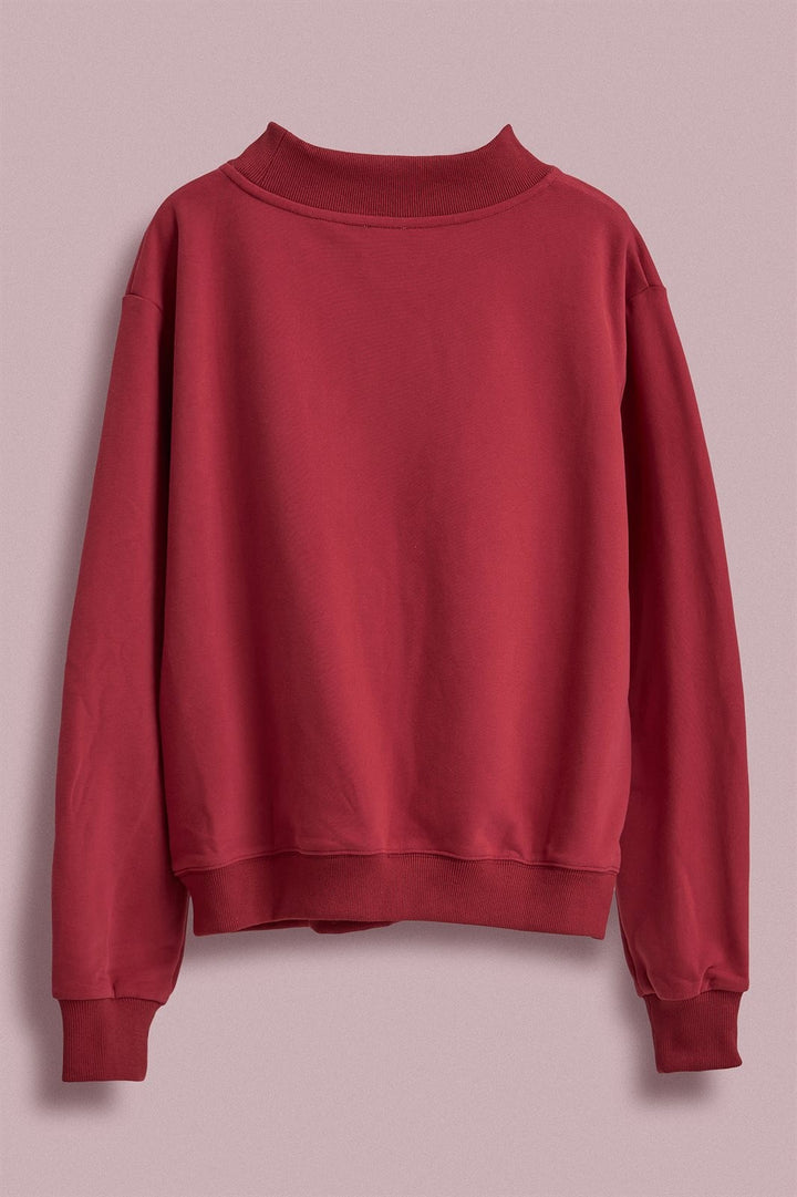 USA Polka Dot Varsity Letter Mock Neck Sweatshirt in Burgundy - Women's Wholesale Shorts | Trend Notes