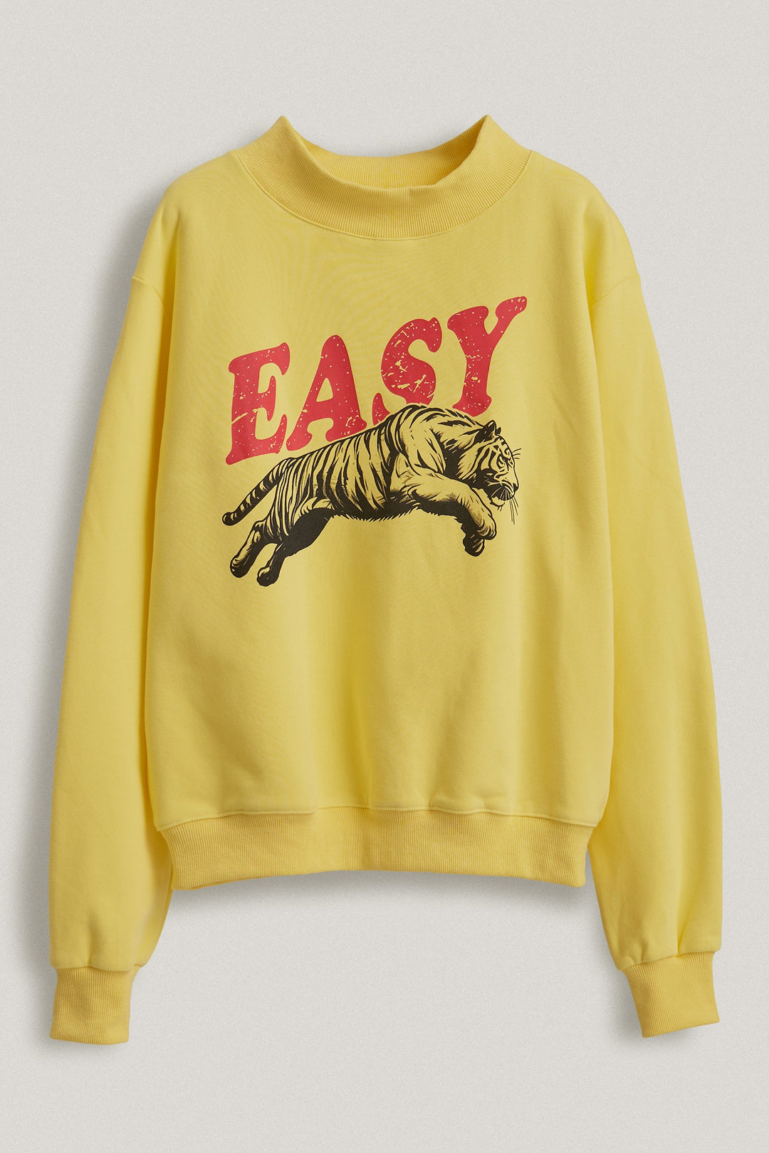 Easy Tiger Graphic Mock Neck Sweatshirt Brushed French Terry in Yellow - Women's Wholesale Shorts | Trend Notes
