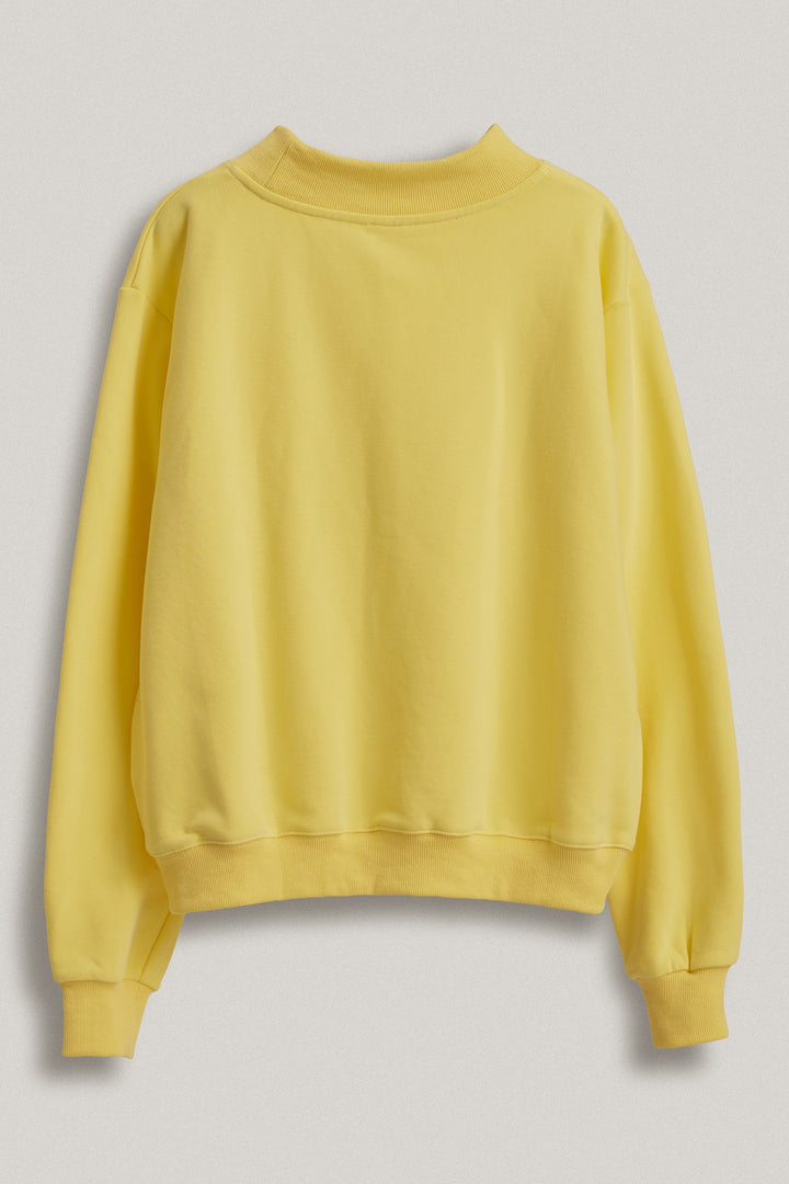 Easy Tiger Graphic Mock Neck Sweatshirt Brushed French Terry in Yellow - Women's Wholesale Shorts | Trend Notes