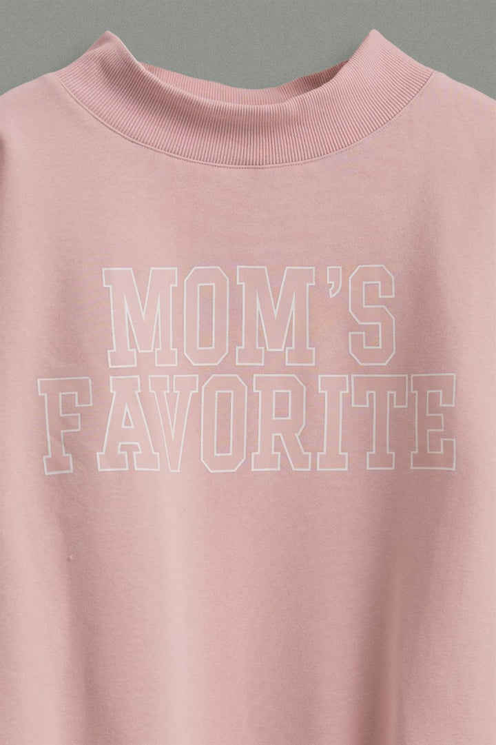 Mom's Favorite Varsity Print Mock Neck Sweatshirt in Pink - Women's Wholesale Shorts | Trend Notes