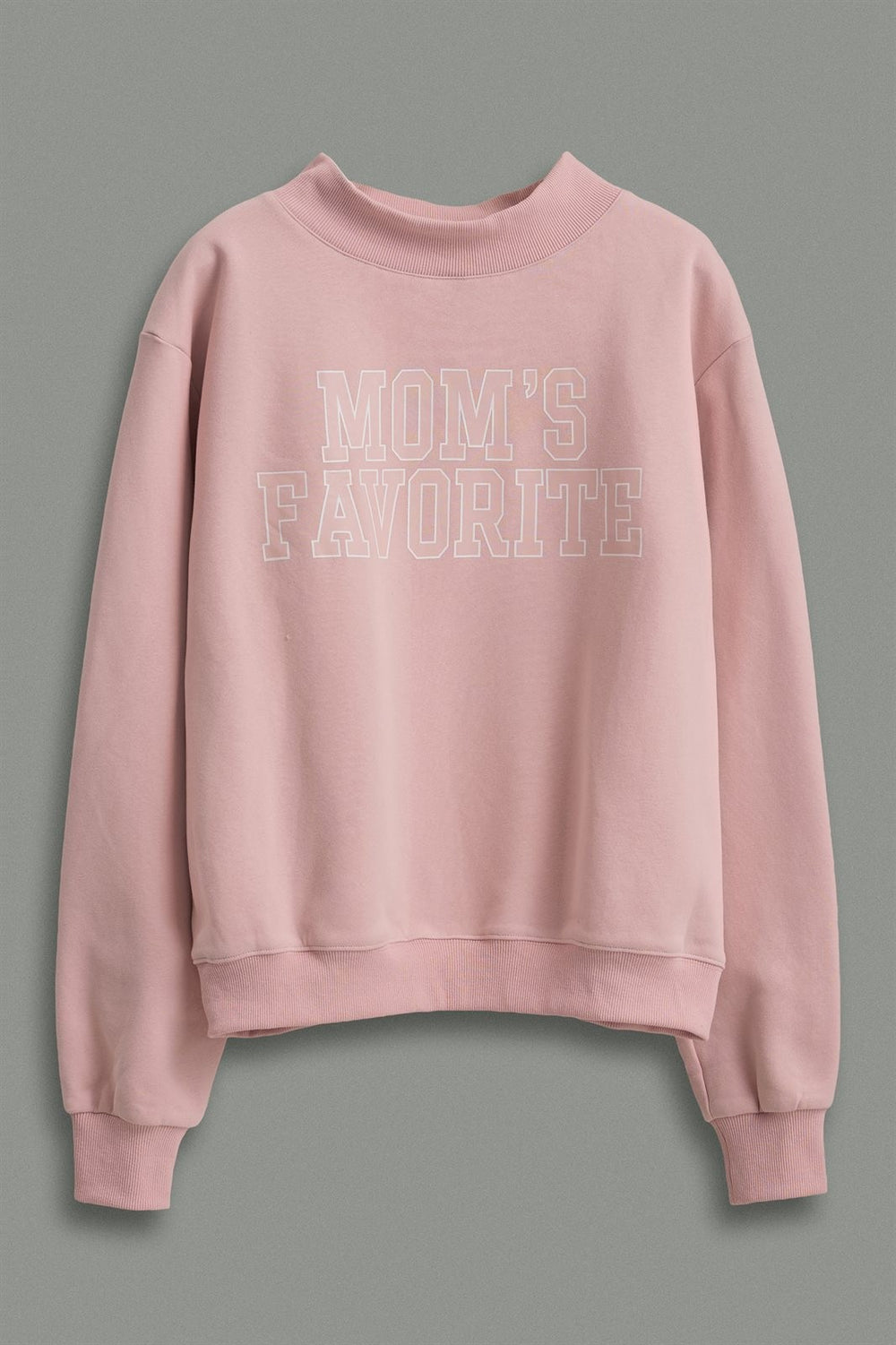 Mom's Favorite Varsity Print Mock Neck Sweatshirt in Pink - Women's Wholesale Shorts | Trend Notes