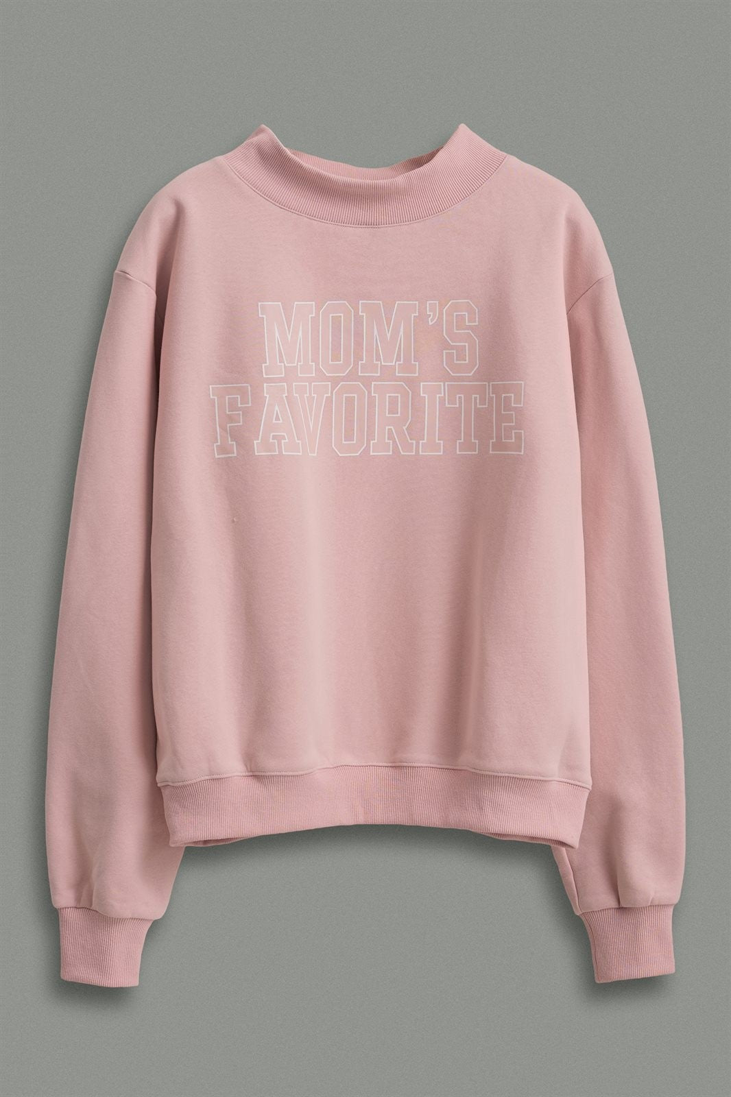 Mom's Favorite Varsity Print Mock Neck Sweatshirt in Pink - Women's Wholesale Shorts | Trend Notes