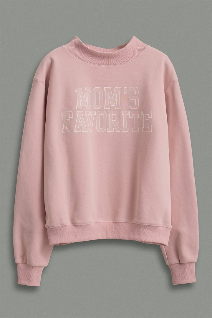 Mom's Favorite Varsity Print Mock Neck Sweatshirt in Pink - Women's Wholesale Shorts | Trend Notes