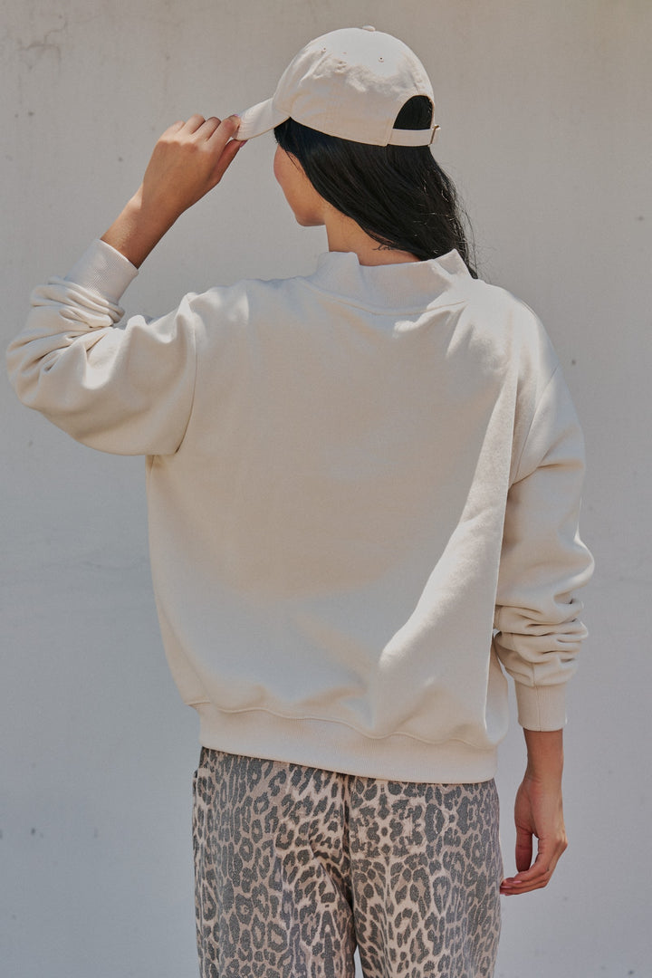 Texas Mock Neck Sweatshirt with Leopard Applique in Chalk - Women's Wholesale Sweatshirts & Hoodies | Trend Notes