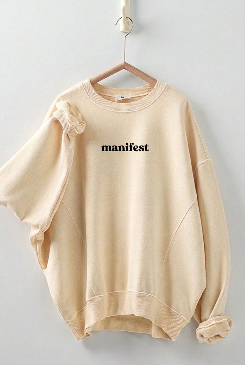 Oversized Graphic Sweatshirt Pigment Wash Crewneck in Chalk - Women's Wholesale Sweatshirts & Hoodies | Trend Notes