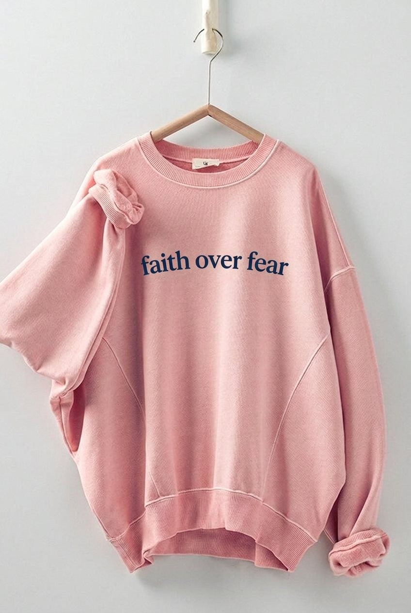 Oversized Graphic Sweatshirt Pigment Wash Crewneck in Pink Clay - Women's Wholesale Sweatshirts & Hoodies | Trend Notes