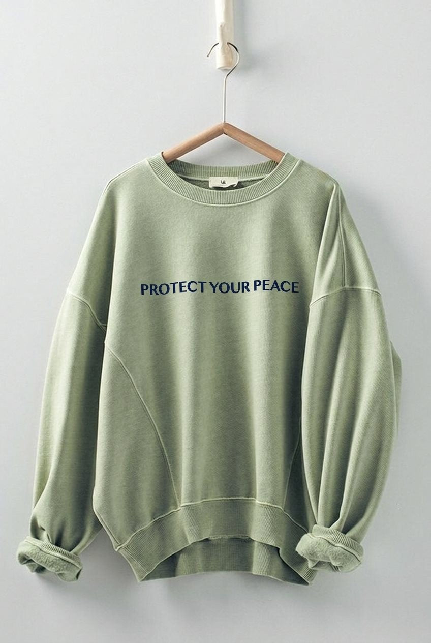 Oversized Graphic Sweatshirt Pigment Wash Crewneck in Sage Leaf - Women's Wholesale Sweatshirts & Hoodies | Trend Notes