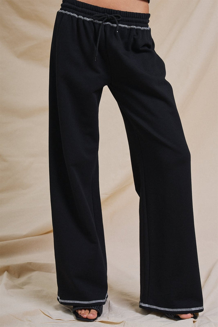 Sporty Stitch Wide-Leg Pants in Black - Women's Wholesale Fashion | Trend Notes