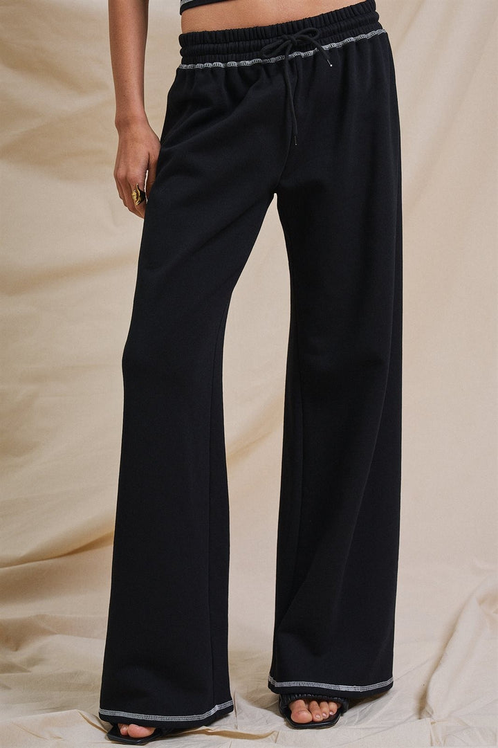 Sporty Stitch Wide-Leg Pants in Black - Women's Wholesale Fashion | Trend Notes