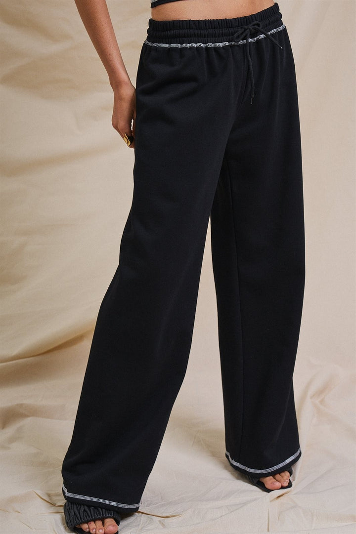 Sporty Stitch Wide-Leg Pants in Black - Women's Wholesale Fashion | Trend Notes