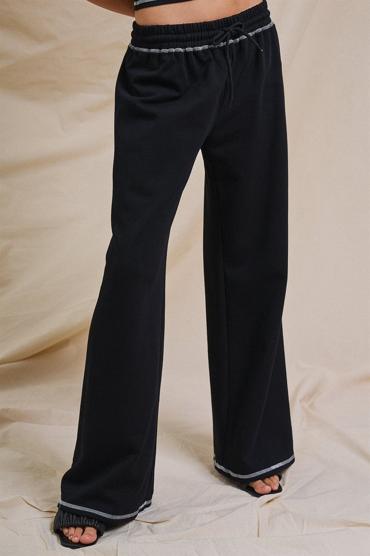 Sporty Stitch Wide-Leg Pants in Black - Women's Wholesale Fashion | Trend Notes