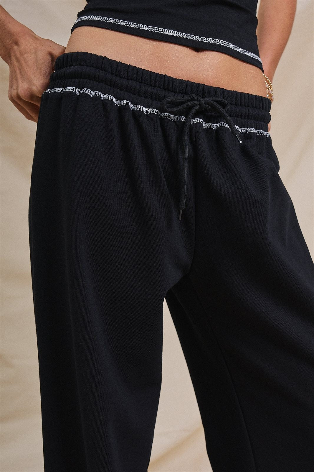 Sporty Stitch Wide-Leg Pants in Black - Women's Wholesale Fashion | Trend Notes