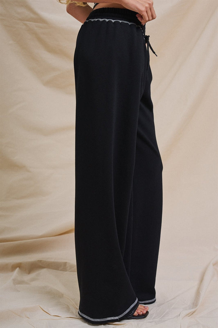 Sporty Stitch Wide-Leg Pants in Black - Women's Wholesale Fashion | Trend Notes