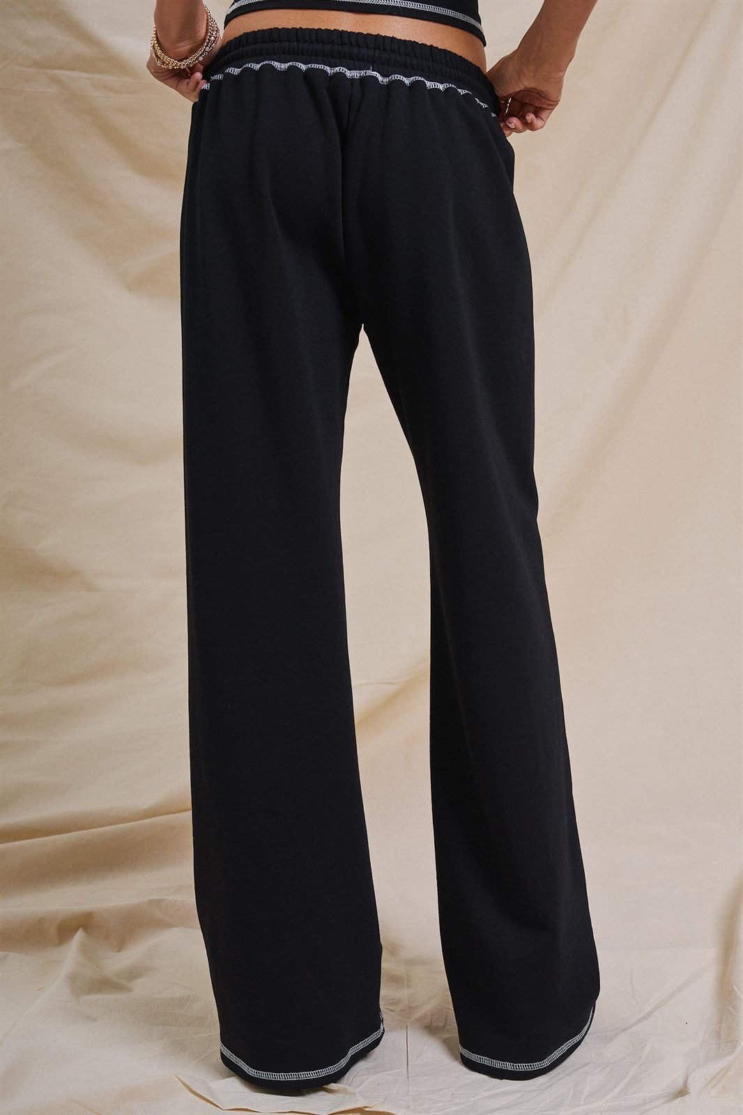 Sporty Stitch Wide-Leg Pants in Black - Women's Wholesale Fashion | Trend Notes