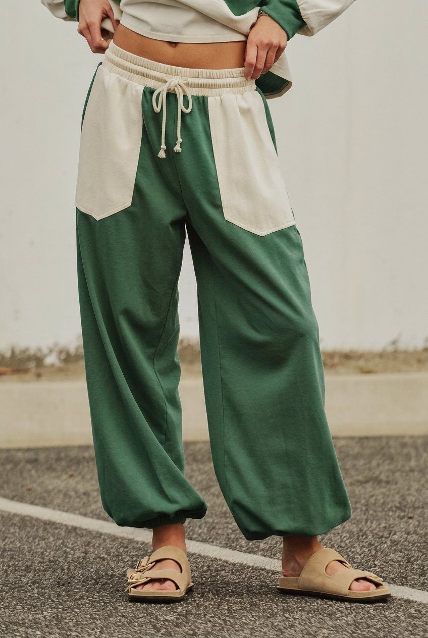 Color Block Drawstring Joggers Sweatpants Preppy Back to Sch in Green - Women's Wholesale Fashion | Trend Notes