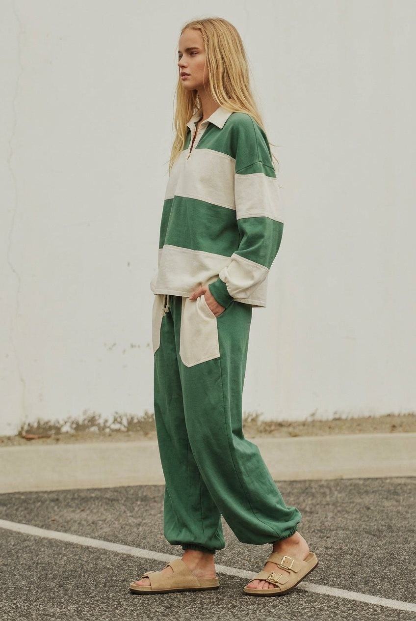 Color Block Drawstring Joggers Sweatpants Preppy Back to Sch in Green - Women's Wholesale Fashion | Trend Notes