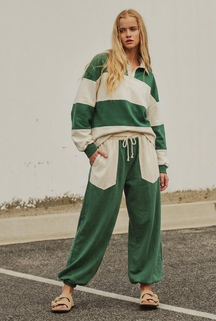 Color Block Drawstring Joggers Sweatpants Preppy Back to Sch in Green - Women's Wholesale Fashion | Trend Notes