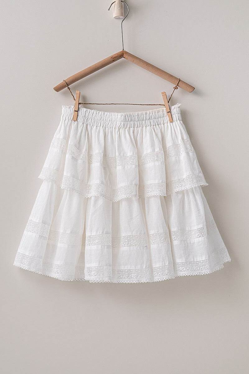 Tiered Away Lace Ruffle Miniskirt in White - Women's Wholesale Skirts | Trend Notes