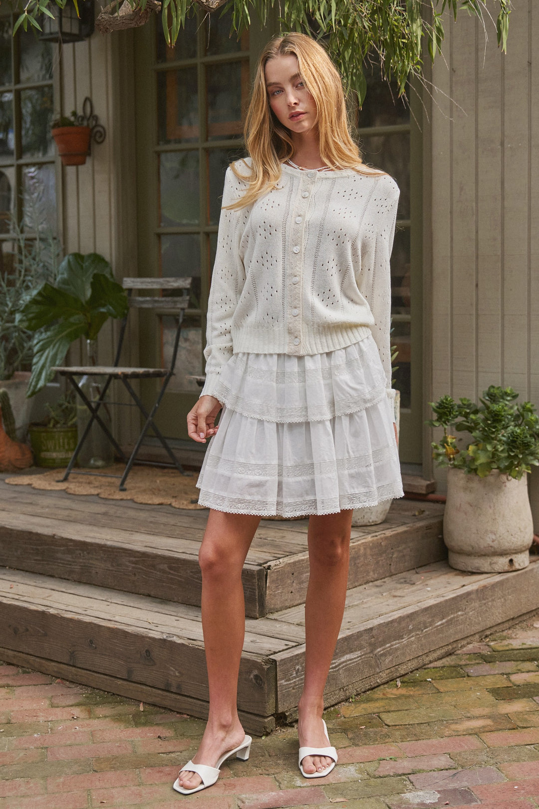 Tiered Away Lace Ruffle Miniskirt in White - Women's Wholesale Skirts | Trend Notes