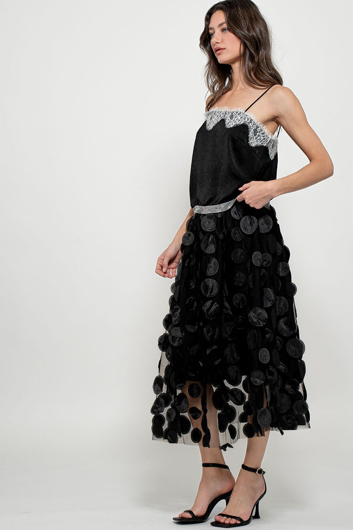 Pop Dot Party Tulle Midi Skirt in Black - Women's Wholesale Maxi Skirts | Trend Notes