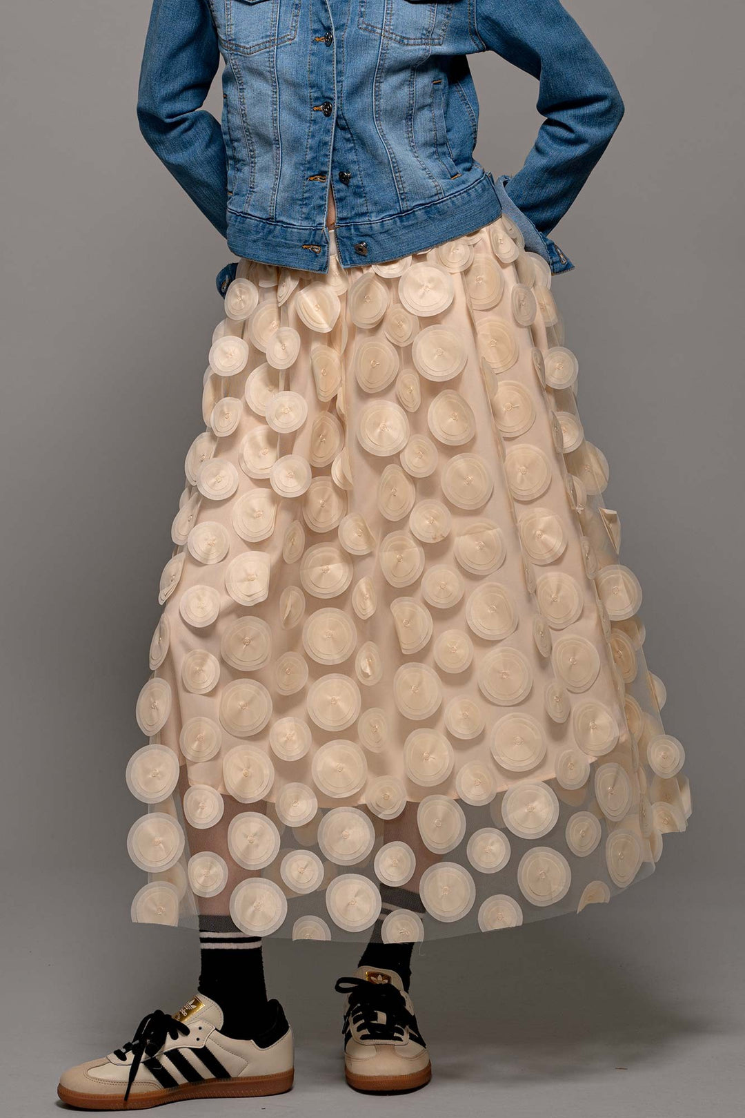 Pop Dot Party Tulle Midi Skirt in Ivory - Women's Wholesale Maxi Skirts | Trend Notes
