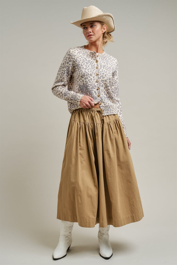 Gathered Cotton Full Maxi Skirt in Taupe	 - Women's Wholesale Maxi Skirts | Trend Notes
