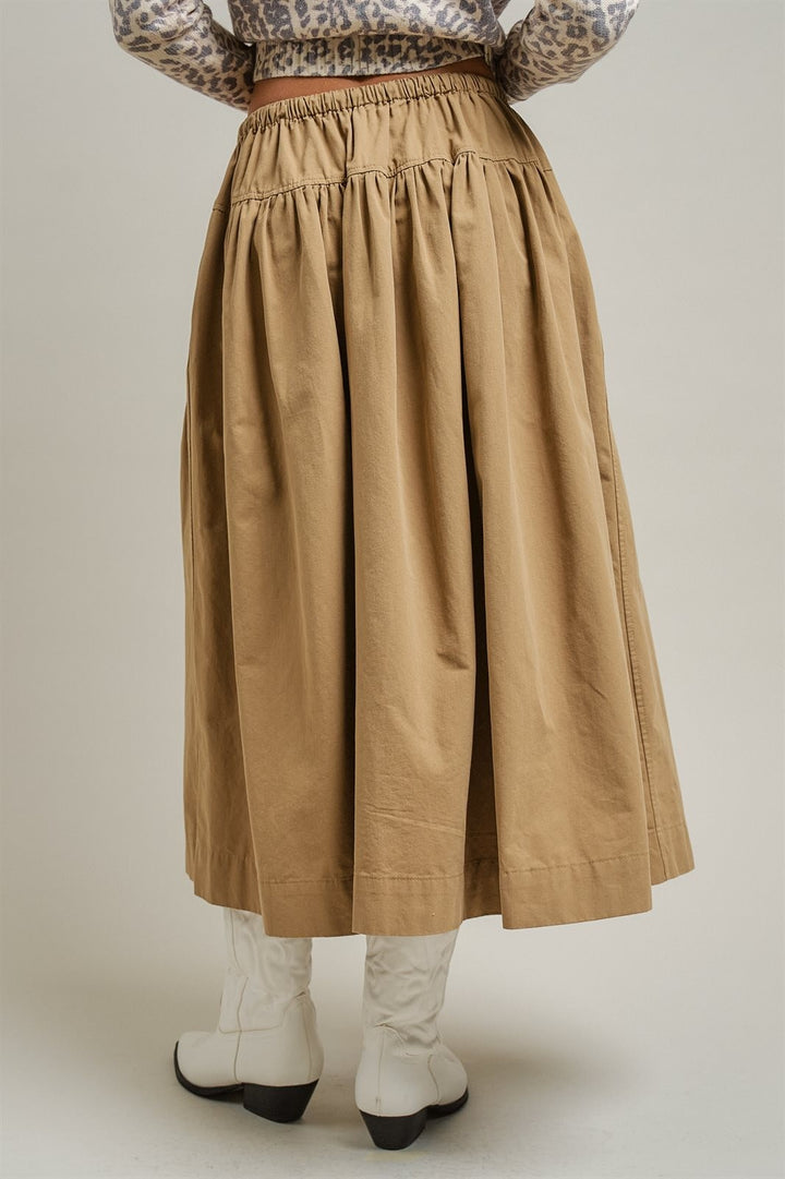 Gathered Cotton Full Maxi Skirt in Taupe	 - Women's Wholesale Maxi Skirts | Trend Notes