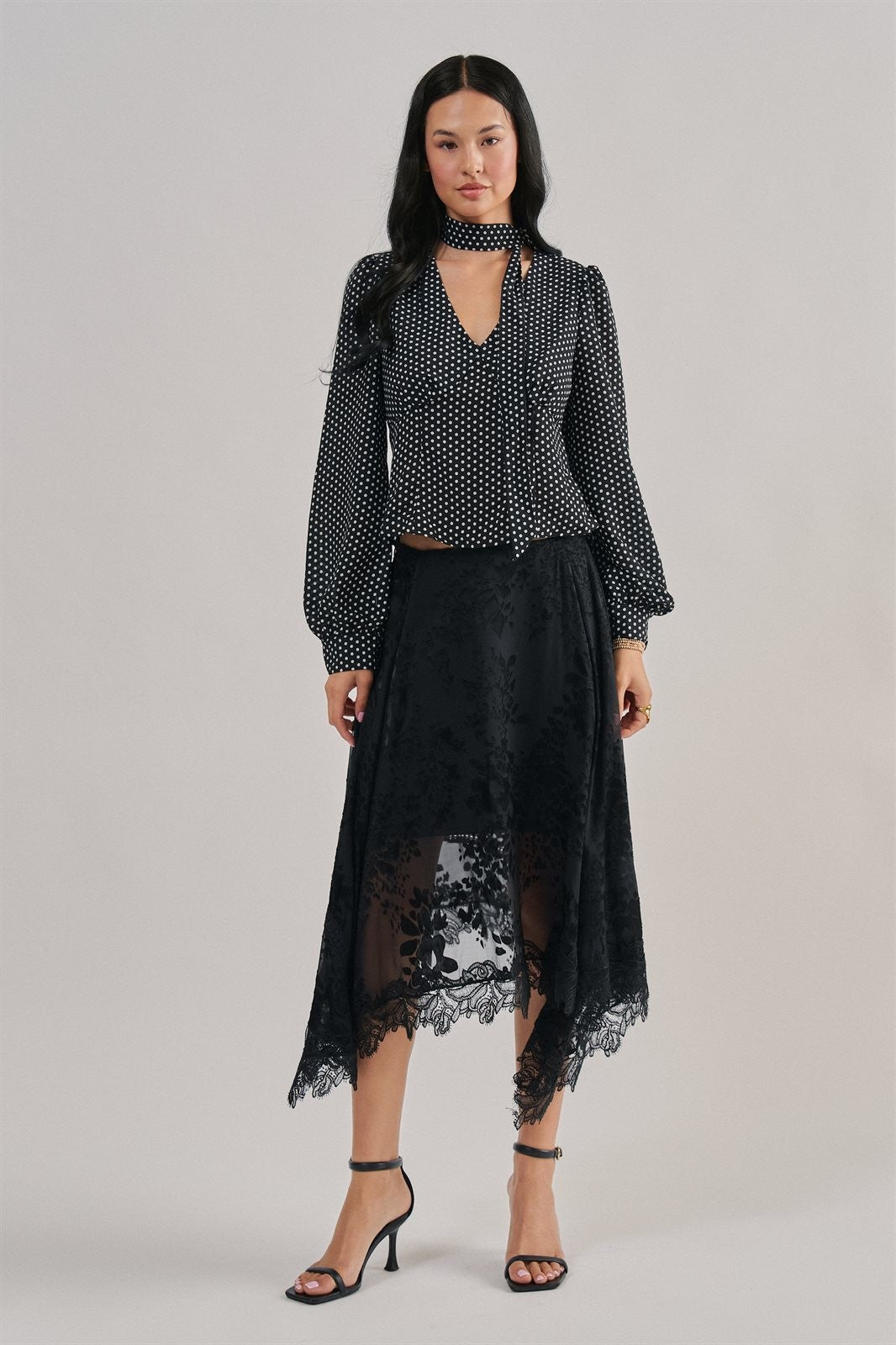 Burnout Floral Midi Skirt With Scalloped Lace Hem in Black - Women's Wholesale Midi Skirts | Trend Notes