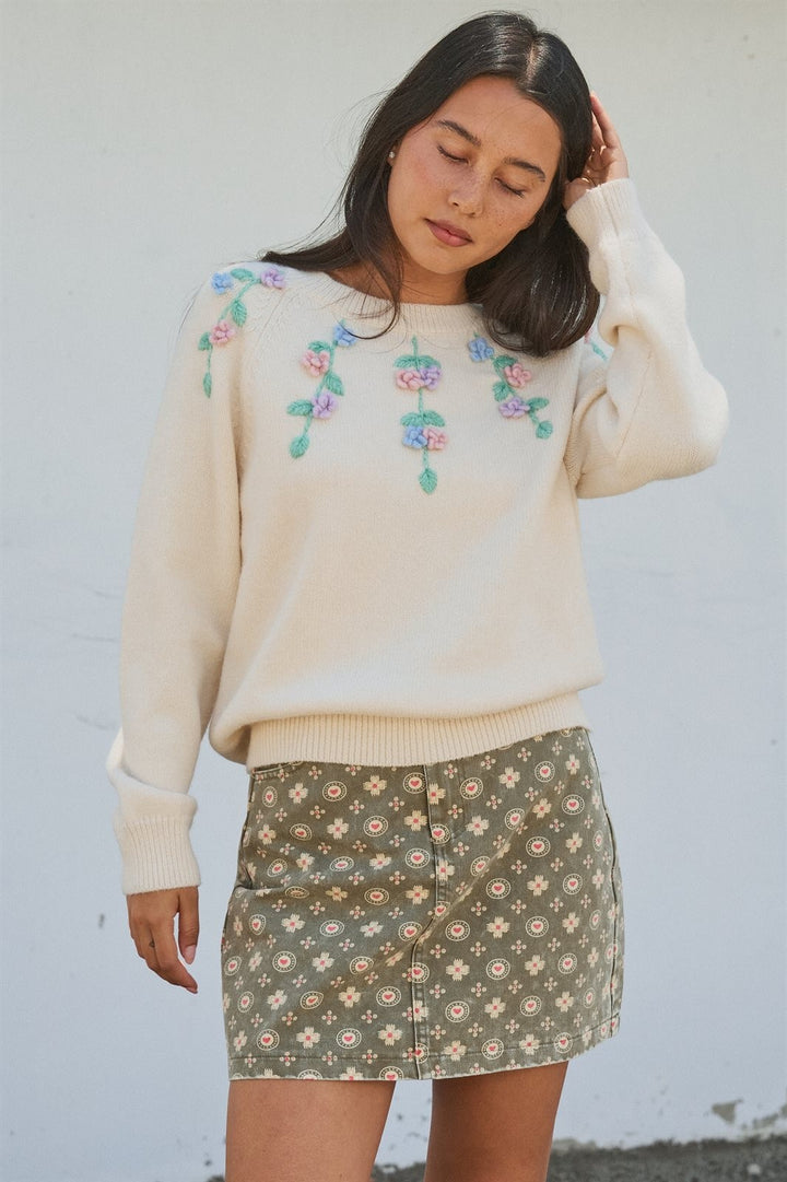 Folk Heart Print Vintage Mini Skirt in Olive Green - Women's Wholesale Skirts | Trend Notes