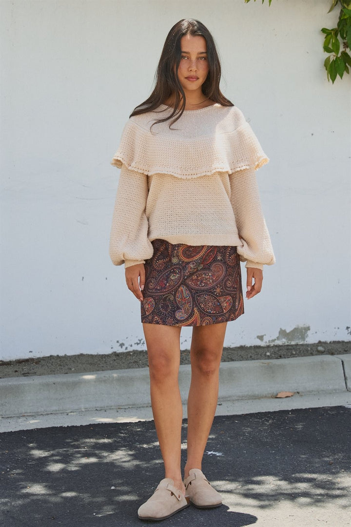 Paisley Print A Line Mini Skirt in Warm Multi in Brown - Women's Wholesale Mini Skirts | Trend Notes