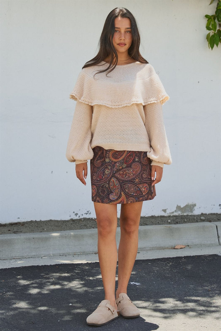 Paisley Print A Line Mini Skirt in Warm Multi in Brown - Women's Wholesale Mini Skirts | Trend Notes