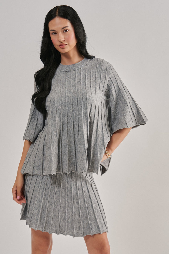 Pleated Knit Flowy Mini Skirt in Grey - Women's Wholesale Maxi Skirts | Trend Notes