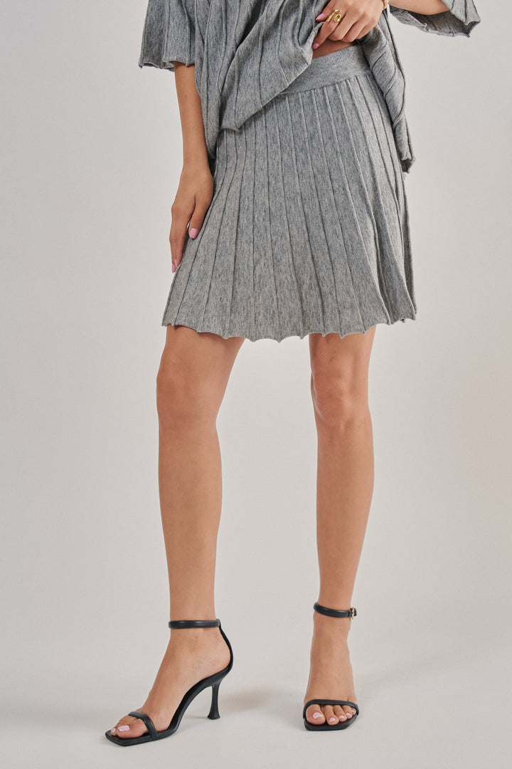 Pleated Knit Flowy Mini Skirt in Grey - Women's Wholesale Maxi Skirts | Trend Notes