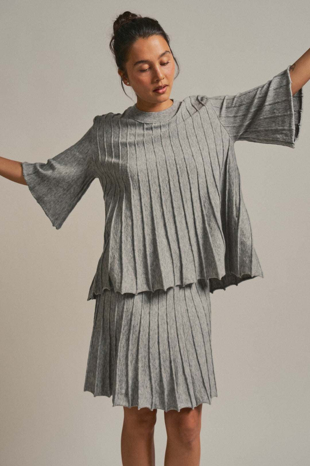Pleated Knit Flowy Mini Skirt in Grey - Women's Wholesale Maxi Skirts | Trend Notes