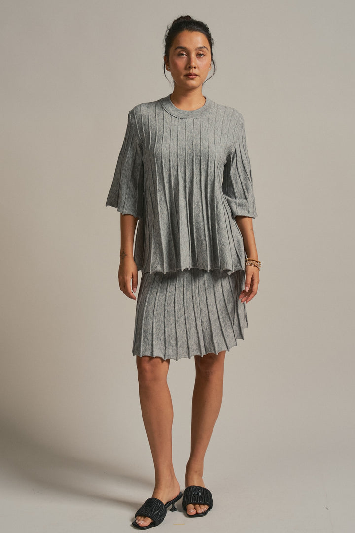Pleated Knit Flowy Mini Skirt in Grey - Women's Wholesale Maxi Skirts | Trend Notes