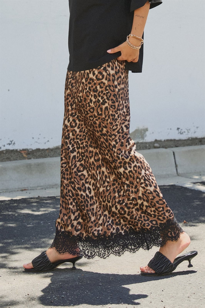 Leopard Print Lace Hem Maxi Skirt in Leopard - Women's Wholesale Skirts | Trend Notes
