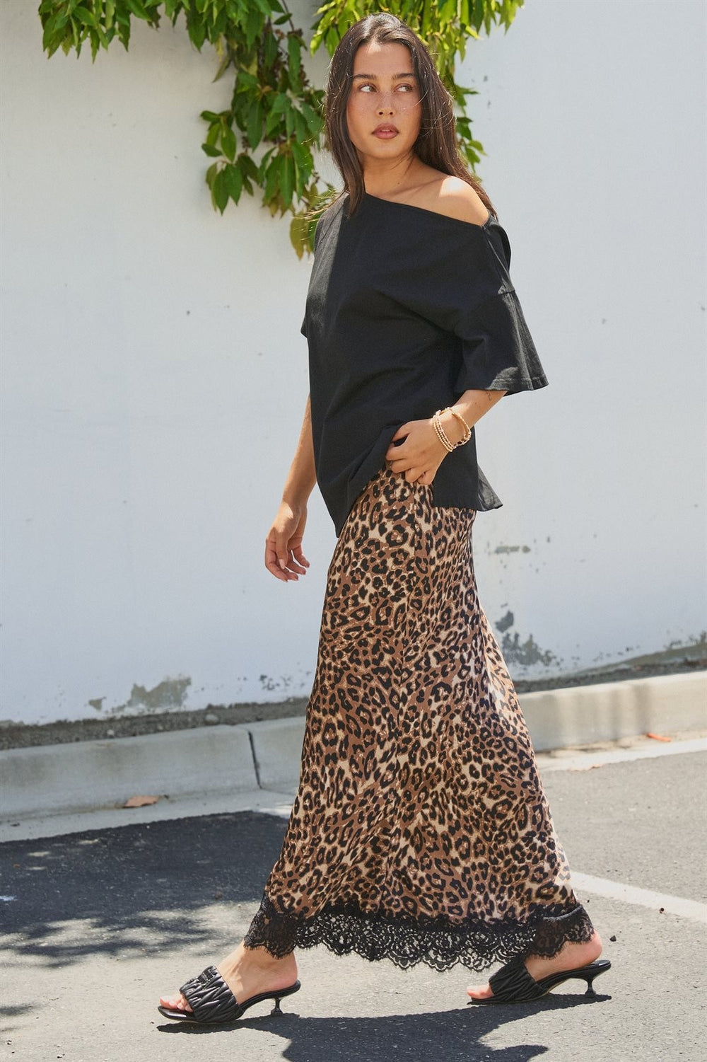 Leopard Print Lace Hem Maxi Skirt in Leopard - Women's Wholesale Skirts | Trend Notes