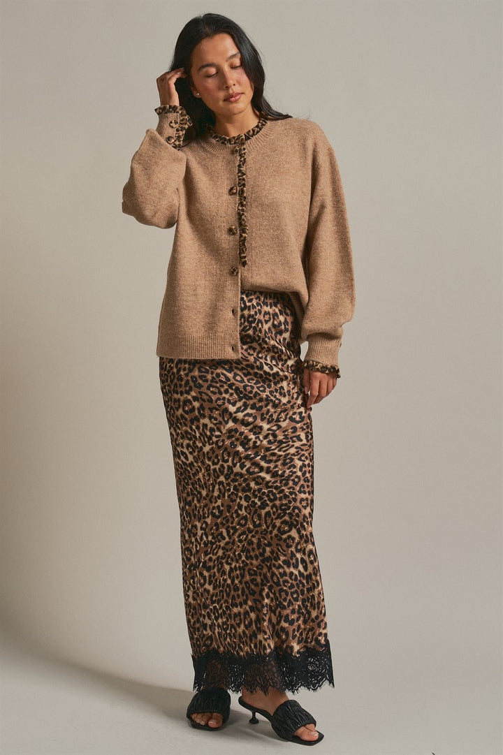 Leopard Print Lace Hem Maxi Skirt in Leopard - Women's Wholesale Skirts | Trend Notes
