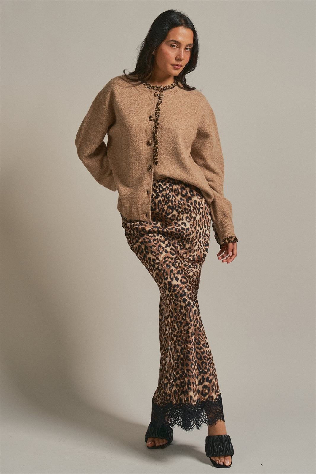 Leopard Print Lace Hem Maxi Skirt in Leopard - Women's Wholesale Skirts | Trend Notes