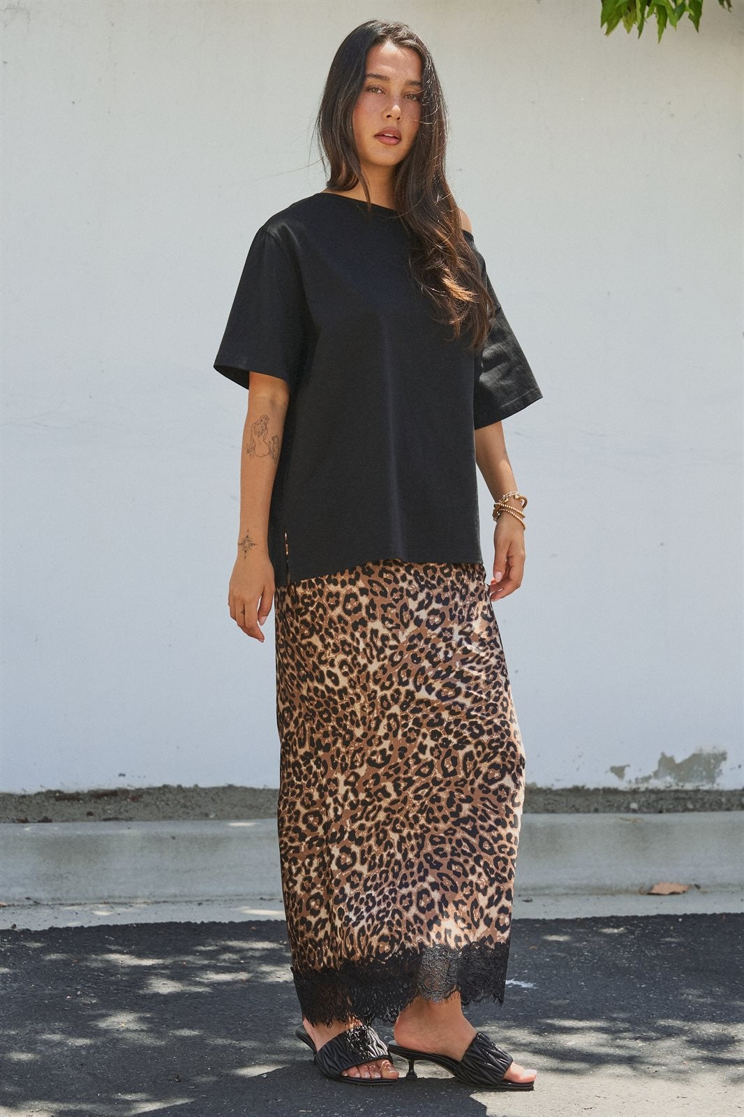Leopard Print Lace Hem Maxi Skirt in Leopard - Women's Wholesale Skirts | Trend Notes