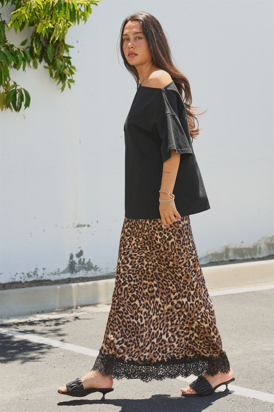 Leopard Print Lace Hem Maxi Skirt in Leopard - Women's Wholesale Skirts | Trend Notes