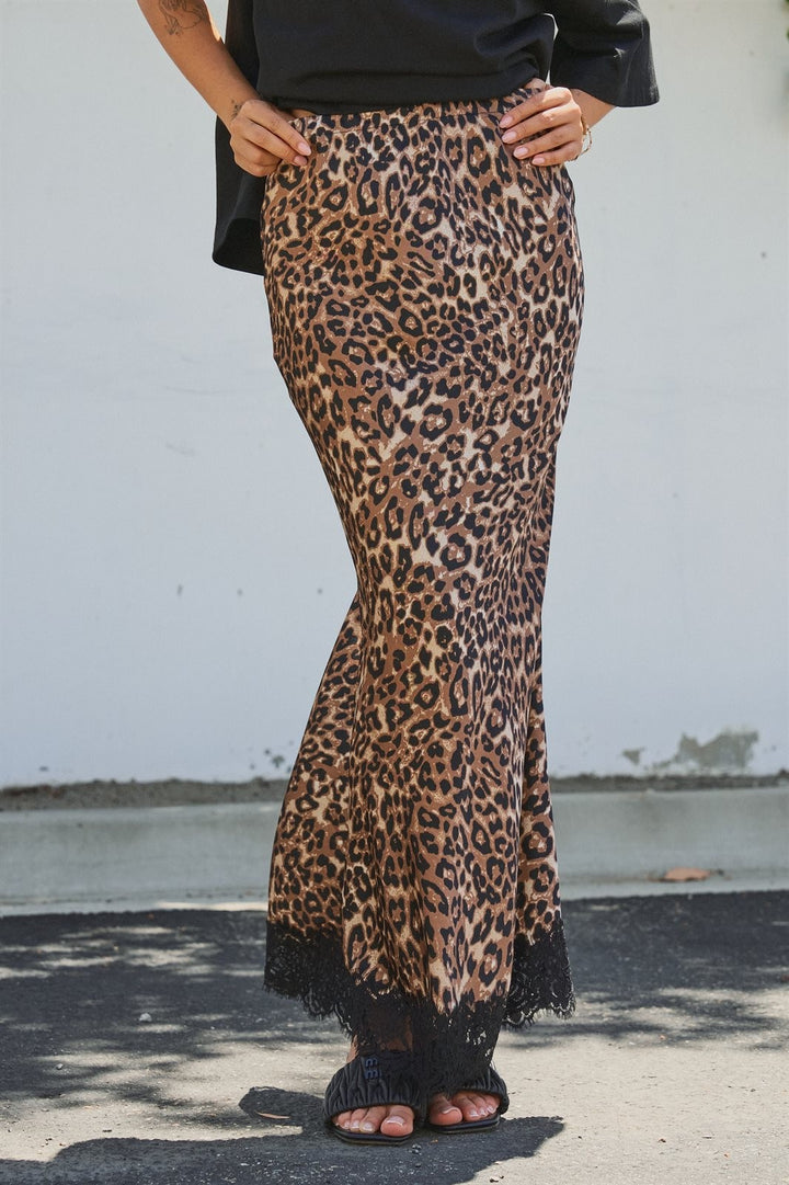 Leopard Print Lace Hem Maxi Skirt in Leopard - Women's Wholesale Skirts | Trend Notes