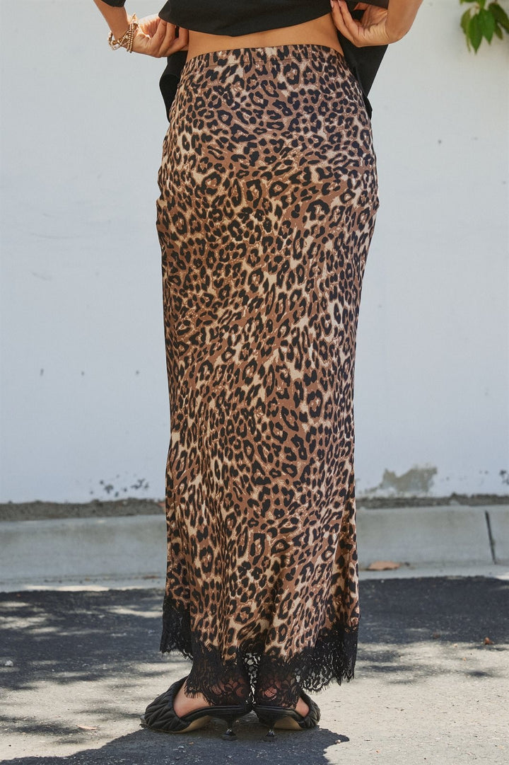 Leopard Print Lace Hem Maxi Skirt in Leopard - Women's Wholesale Skirts | Trend Notes