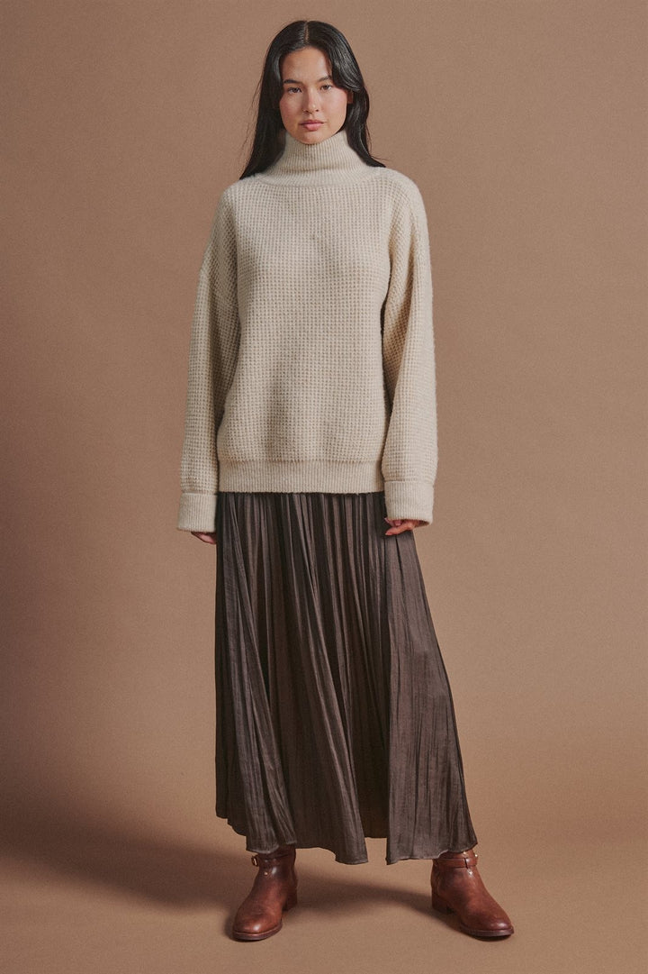 Washed Satin Crinkle Pleated Maxi Skirt in Brown - Women's Wholesale Skirts | Trend Notes